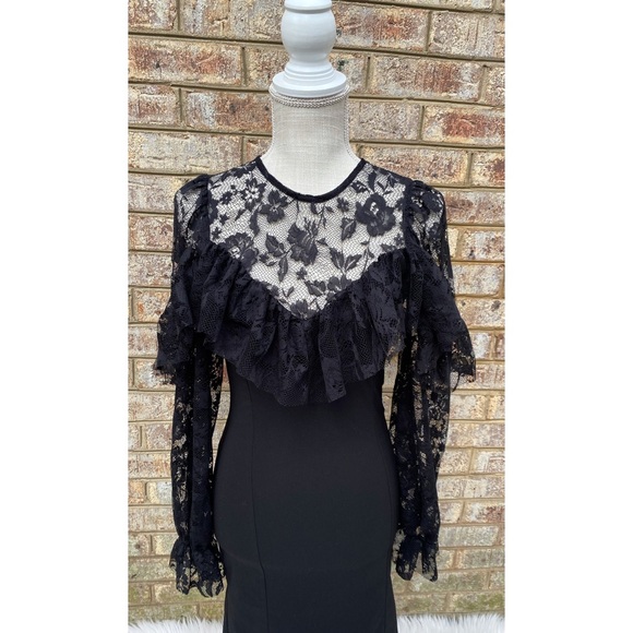 NWT Topshop Illusion Lace Yoke Long Sleeve Bodycon Dress - Picture 7 of 9